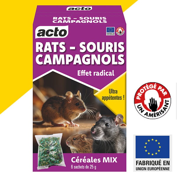 ACTO - Appât rodenticide céréales rats-souris - Sachet 150g - large