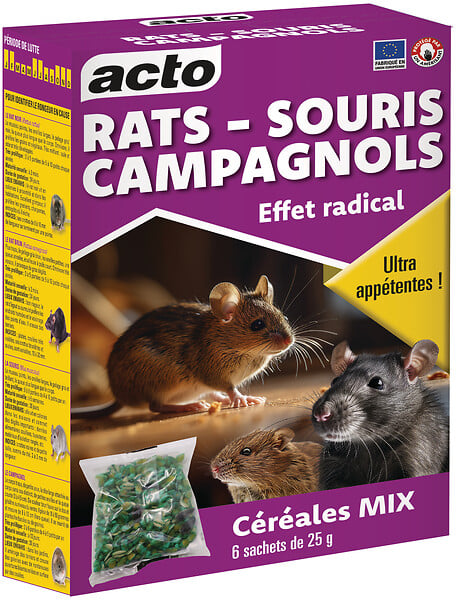ACTO - Appât rodenticide céréales rats-souris - Sachet 150g - large