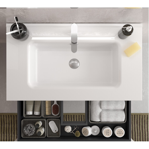 PLANETE BAIN - Meuble salle de bain - 70 cm - Avec plan vasque - Blanc mat - A suspendre - KARAIB - large