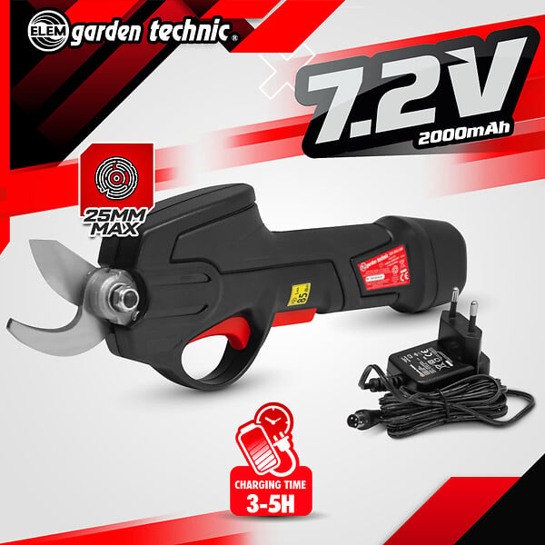 ELEM GARDEN TECHNIC - Sécateur rechargeable 7.2V lithium livré avec batterie intégrée et chargeur - large
