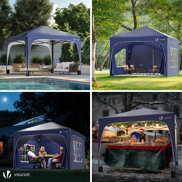 VOUNOT - Tonnelle de jardin Arquee 3x3m Pliable avec porte et fenetre amovible bleu - large