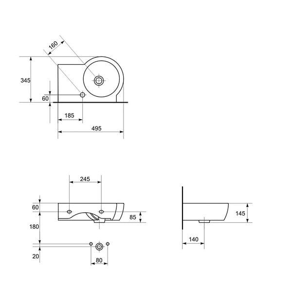 CERSANIT - Lavabo gain de place 49.5 cm avec vasque décentrée à gauche - Nano - large