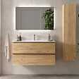 PLANETE BAIN - Meuble salle de bain - 100 CM - avec plan vasque - Effet chêne brut - poignées noires - A suspendre - ARUBA - vignette