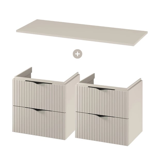 CERSANIT - Meuble salle de bain strié 120 cm pour vasque à poser - Beige cachemire mat - à suspendre - Tirso - large