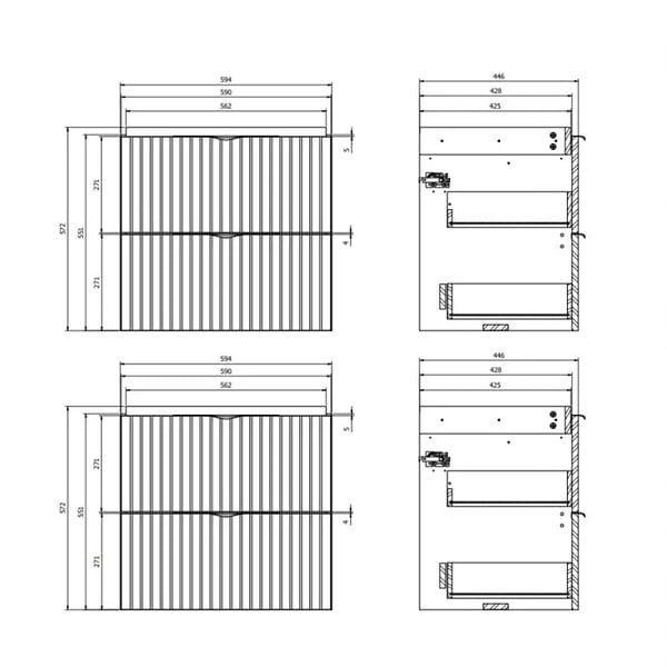 CERSANIT - Meuble salle de bain strié 120 cm pour vasque à poser - Beige cachemire mat - à suspendre - Tirso - large