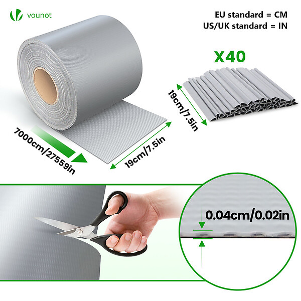 VOUNOT - Brise vue occultant PVC 450g/m2 19cm x 70m Gris clair - large