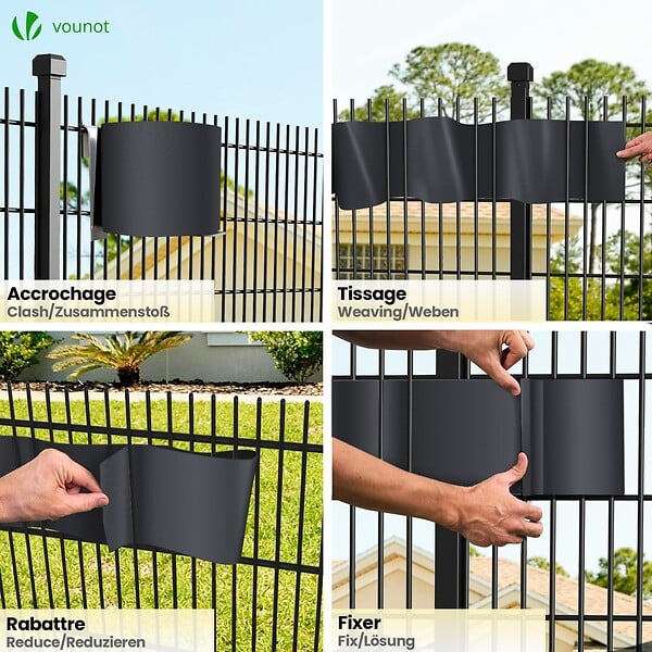 VOUNOT - Brise vue occultant PVC 450g/m2 19cm x 70m Noir - large