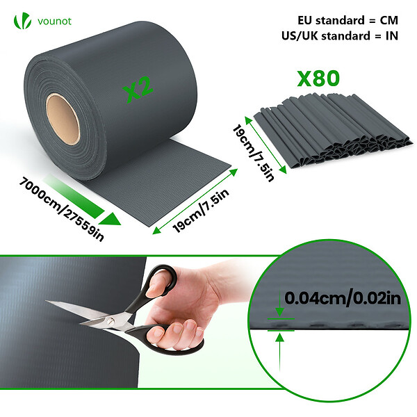 VOUNOT - Brise vue occultant PVC 450g/m2 19cm x 140m Anthracite - large