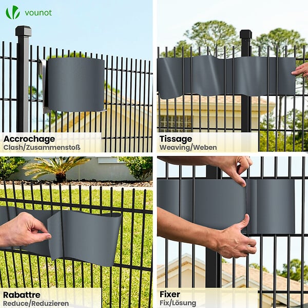 VOUNOT - Brise vue occultant PVC 450g/m2 19cm x 140m Anthracite - large