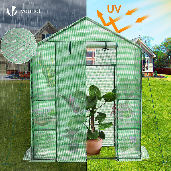 VOUNOT - Serre de jardin avec etageres et bache PE renforcee 135g/m2 143x73x195cm Vert - large