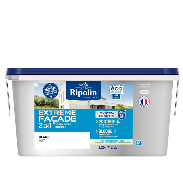 RIPOLIN - Peinture RIPOLIN Extrême Façade Blanc Mat 2,5L - large