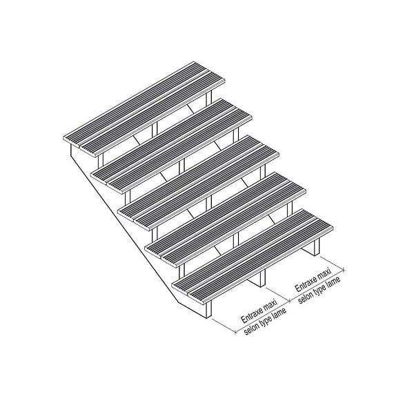 DECKLINEA - Escalier Bois Exterieur - 5 Marches Pleines - Largeur : 1m20 - Hauteur : 85cm - Avec Contremarches - Pin du Nord - Traité Autoclave - large