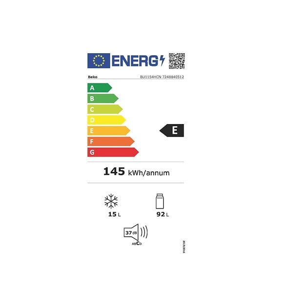 BEKO - Réfrigérateur 1 Porte Intégrable à Pantographe 107l - BU1154HCN - large