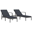 VIDAXL - vidaXL Chaises longues lot de avec table Résine tressée Gris - vignette