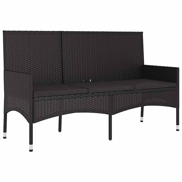 VIDAXL - vidaXL Banc de jardin à 3 places avec coussins Noir Résine tressée - large
