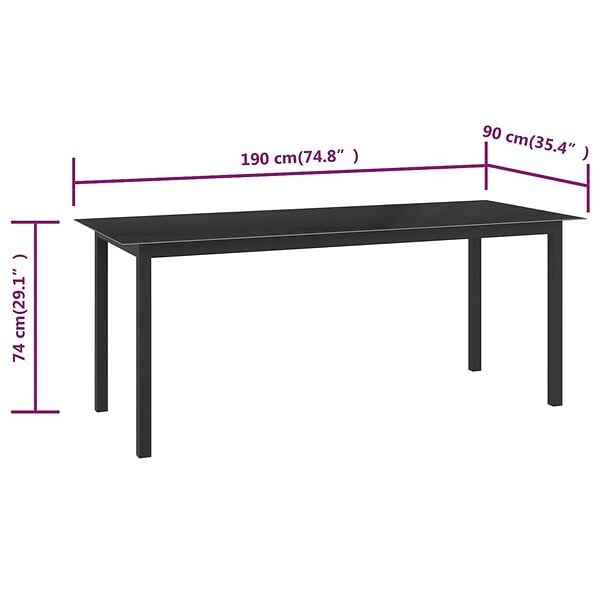 VIDAXL - vidaXL Table de jardin Noir 190x90x74 cm Aluminium et verre - large