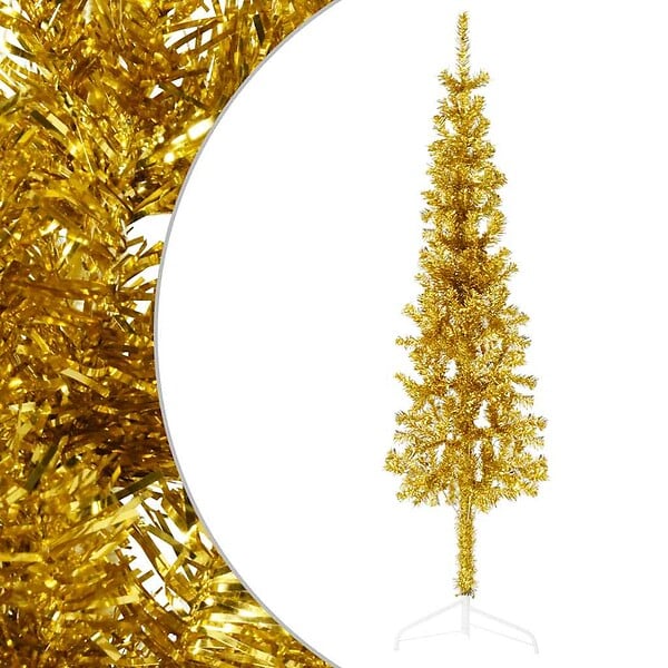 VIDAXL - vidaXL Demi sapin de Noël artificiel mince avec support Doré 120 cm - large