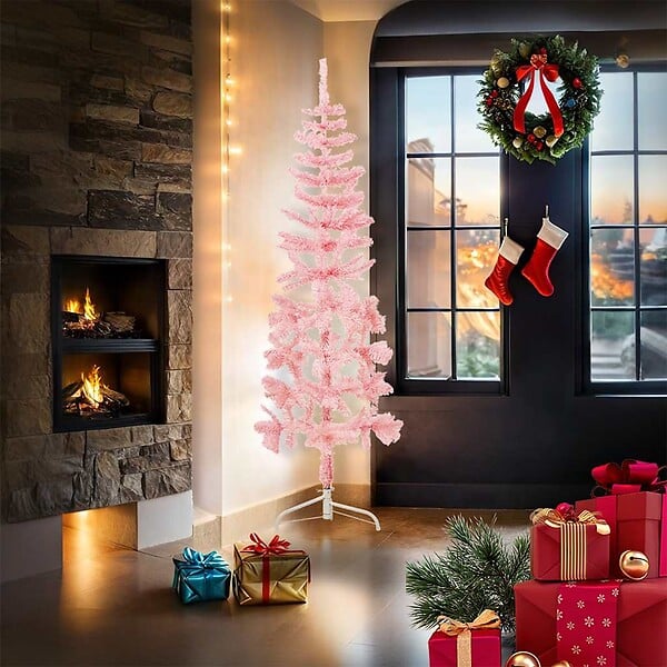 VIDAXL - vidaXL Demi sapin de Noël artificiel mince avec support Rose 180 cm - large