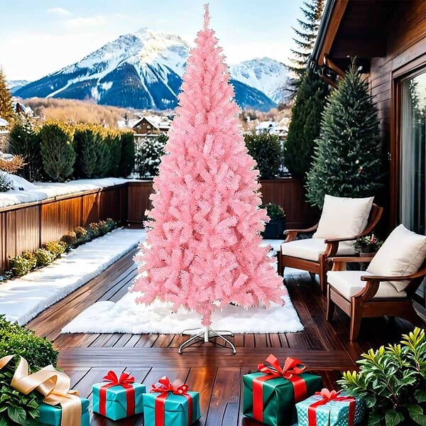 VIDAXL - vidaXL Sapin de Noël artificiel avec support rose 210 cm PVC - large