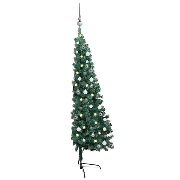 VIDAXL - vidaXL Demi-arbre de Noël artificiel pré-éclairé et boules vert 150 cm - large