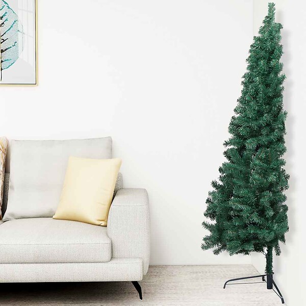 VIDAXL - vidaXL Demi-arbre de Noël artificiel pré-éclairé et boules vert 150 cm - large