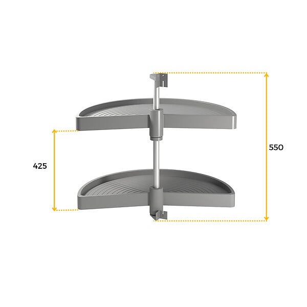 EMUCA - jeu de plateaux rotatifs Shelvo 1/2 lune, pour module de 800mm, plastique et aluminium, Gris - large