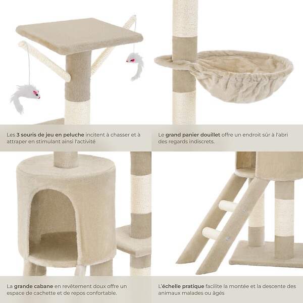 TECTAKE - Arbre à chat DOMINIQUE 142 cm beige - large