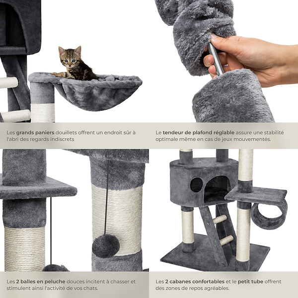 TECTAKE - Arbre à chat HANSI 260 cm gris - large