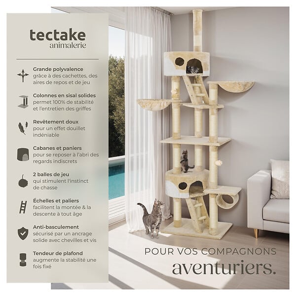 TECTAKE - Arbre à chat HANSI 260 cm beige/blanc - large