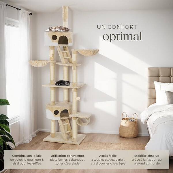 TECTAKE - Arbre à chat HANSI 260 cm beige/blanc - large