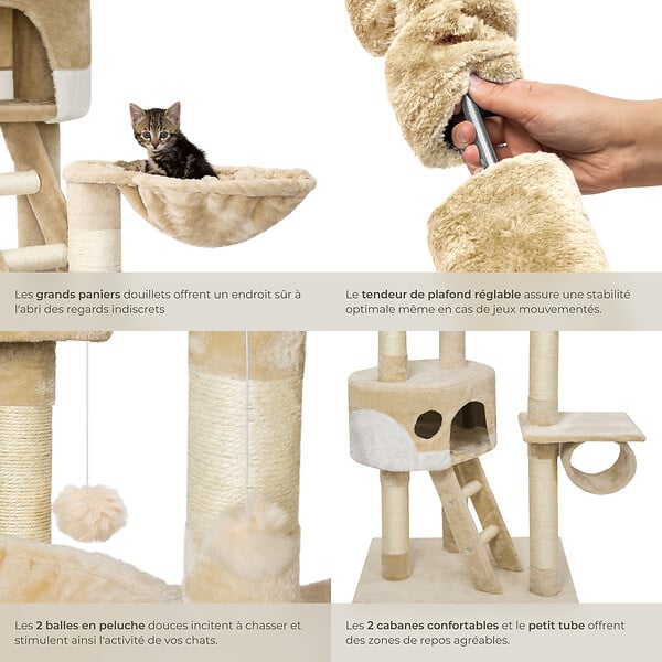 TECTAKE - Arbre à chat HANSI 260 cm beige/blanc - large