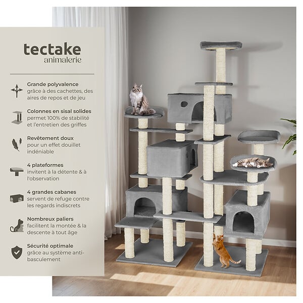 TECTAKE - Arbre à Chat Entissar 214 cm gris - large