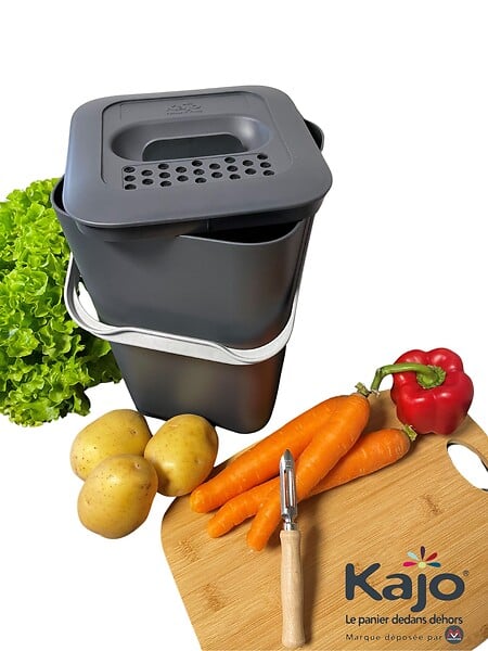 KAJO - Seau à compost Bioseau 7,5L - Gris - L.20xl.19,5xH.29cm - large