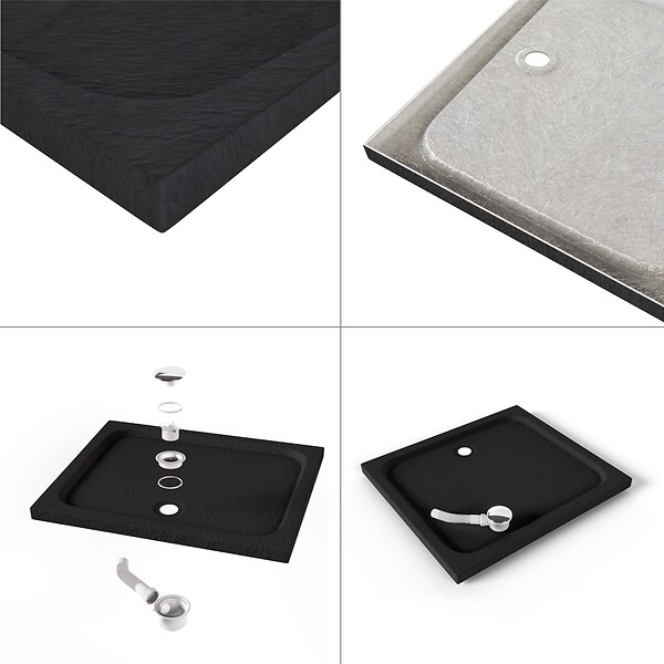 SANIVERRE - SHIMMER STONE Receveur de douche 80 x 90 cm acrylique Noir effet pierre + bonde et siphon inclus - Salle de bain - large