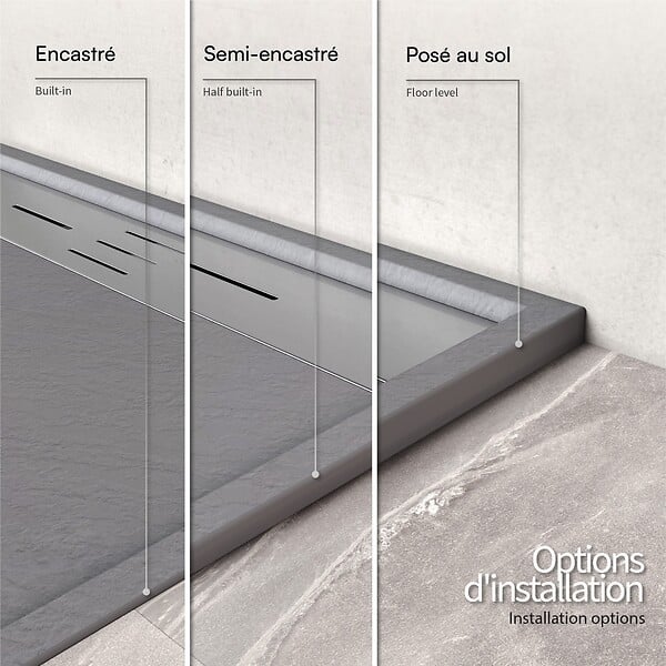 SANIVERRE - HIEMAL INOX Receveur de douche 80 x 80 cm résine Gris aspect ardoise + bonde inox incluse - Salle de bain - large