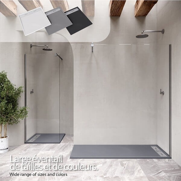SANIVERRE - HIEMAL INOX Receveur de douche 80 x 80 cm résine Gris aspect ardoise + bonde inox incluse - Salle de bain - large