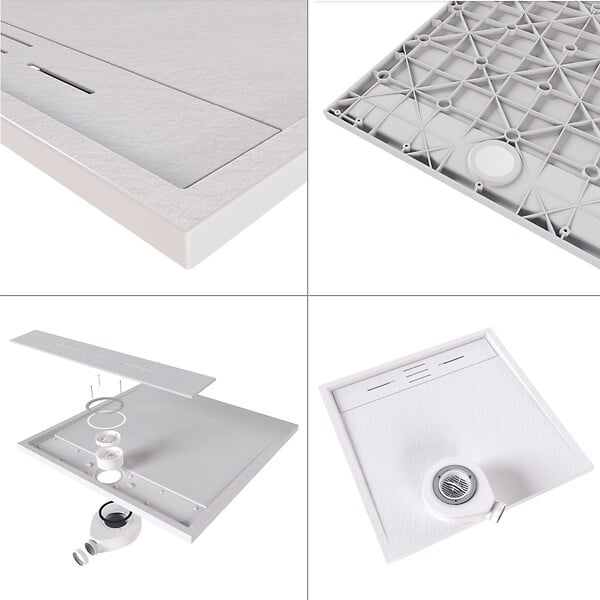 SANIVERRE - HIEMAL Receveur de douche 90 x 140 cm résine Blanc aspect ardoise + bonde incluse - Salle de bain - large