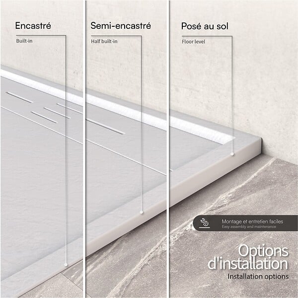 SANIVERRE - HIEMAL Receveur de douche 90 x 140 cm résine Blanc aspect ardoise + bonde incluse - Salle de bain - large