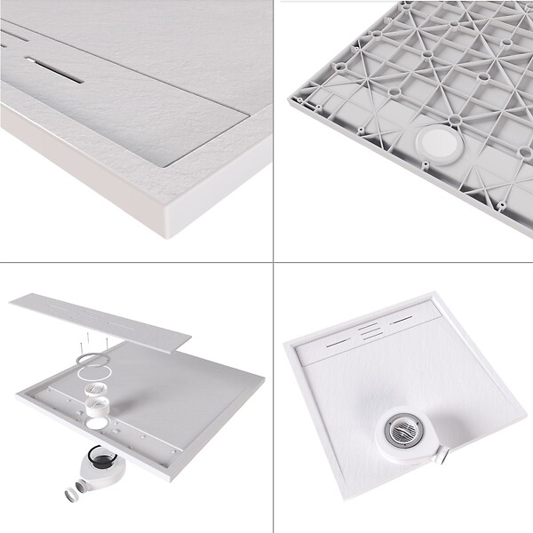 SANIVERRE - HIEMAL Receveur de douche 70 x 150 cm résine Blanc aspect ardoise + bonde incluse - Salle de bain - large