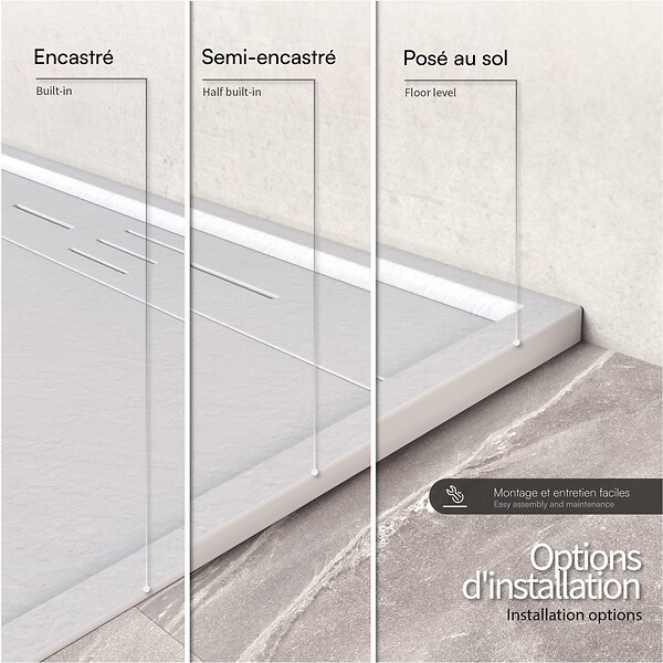 SANIVERRE - HIEMAL Receveur de douche 70 x 150 cm résine Blanc aspect ardoise + bonde incluse - Salle de bain - large