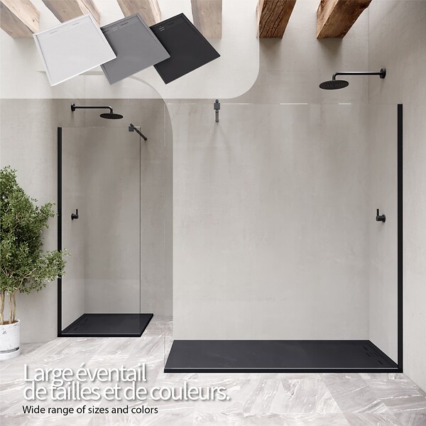 SANIVERRE - HIEMAL Receveur de douche 70 x 180 cm résine Noir aspect ardoise + bonde incluse - Salle de bain - large