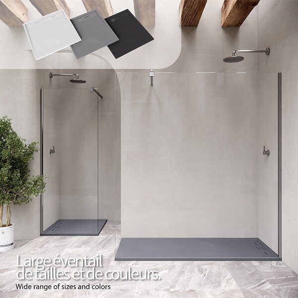 SANIVERRE - HIEMAL Receveur de douche 90 x 120 cm résine Gris aspect ardoise + bonde incluse - Salle de bain - large