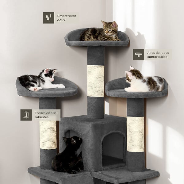 TECTAKE - Arbre à chat MOGLI 170 cm gris - large