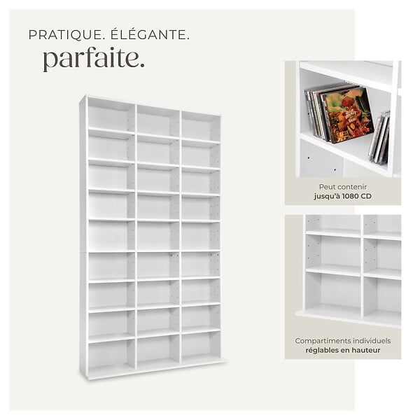 TECTAKE - Étagère bibliothèque Christel 180 x 102 x 23,5cm blanc - large