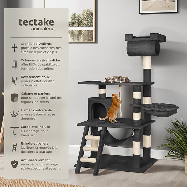 TECTAKE - Arbre à Chat STOKELEY 141 cm noir - large