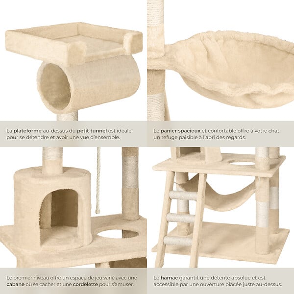 TECTAKE - Arbre à Chat STOKELEY 141 cm beige - large