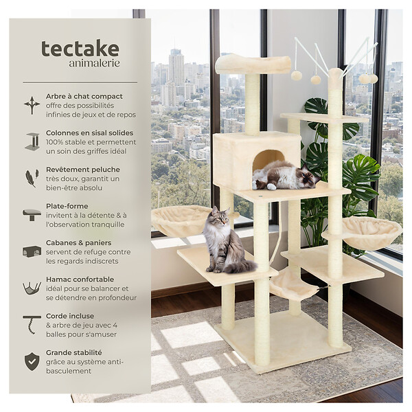 TECTAKE - Arbre à chat LILOU 165 cm beige - large