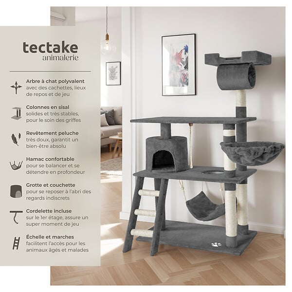 TECTAKE - Arbre à chat MARCEL 141 cm gris - large