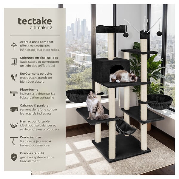 TECTAKE - Arbre à chat LILOU 165 cm noir - large