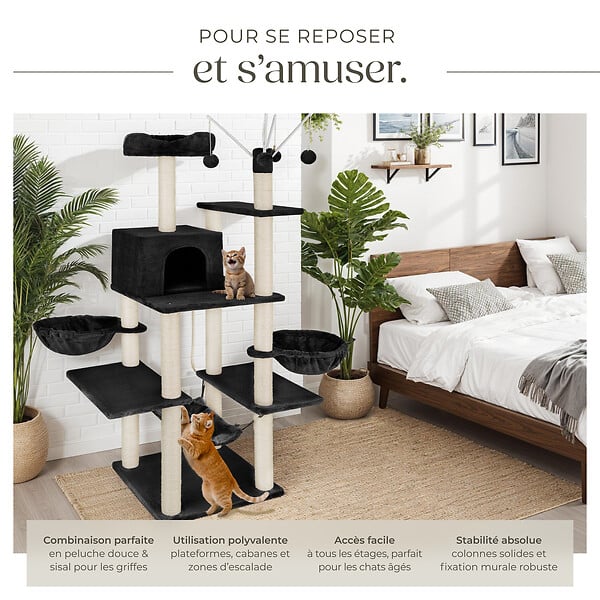 TECTAKE - Arbre à chat LILOU 165 cm noir - large